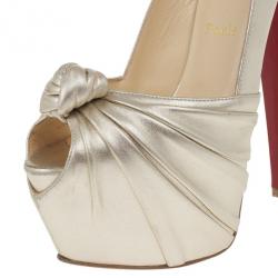 Pre Owned Christian Louboutin Metallic Leather Miss Benin Knotted Platform Slingback Sandals Size 37