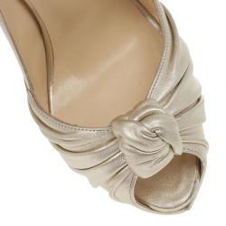 Pre Owned Christian Louboutin Metallic Leather Miss Benin Knotted Platform Slingback Sandals Size 37