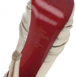 Pre Owned Christian Louboutin Metallic Leather Miss Benin Knotted Platform Slingback Sandals Size 37