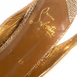 Pre Owned Christian Louboutin Khaki PVC Eco Trash Peep Toe Platform Slingback Sandals Size 39