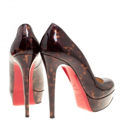 Pre Owned Christian Louboutin Brown Tortoise Print Patent Leather Bianca Platform Pumps Size 39