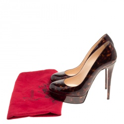 Pre Owned Christian Louboutin Brown Tortoise Print Patent Leather Bianca Platform Pumps Size 39