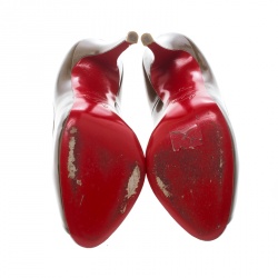 مملوكة مسبقًا حذاء كعب عالي كريستيان لوبوتان مقدمة مفتوحة فلو جلد لامع كاكي مقاس 37