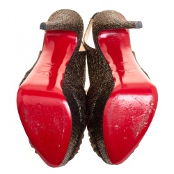 Pre Owned صندل كريستيان لوبوتان جيني قماش غليتر ذهبي وأسود نعل سميك بفتحة كعب مقاس 38.5