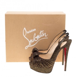 Pre Owned صندل كريستيان لوبوتان جيني قماش غليتر ذهبي وأسود نعل سميك بفتحة كعب مقاس 38.5