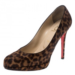 Pre Owned Christian Louboutin Brown Leopard Print Pony Hair Filo Platform Pumps Size 39.5