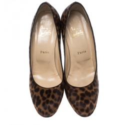 Pre Owned Christian Louboutin Brown Leopard Print Pony Hair Filo Platform Pumps Size 39.5