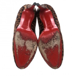 Pre Owned Christian Louboutin Brown Leopard Print Pony Hair Filo Platform Pumps Size 39.5