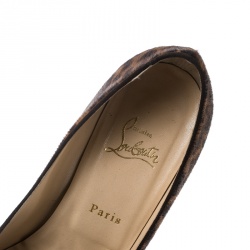 Pre Owned Christian Louboutin Brown Leopard Print Pony Hair Filo Platform Pumps Size 39.5