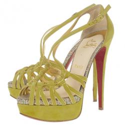 مملوكة مسبقًا Christian Louboutin Green Suede 8 Mignons Platform Sandals Size 37