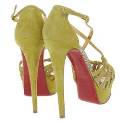 مملوكة مسبقًا Christian Louboutin Green Suede 8 Mignons Platform Sandals Size 37
