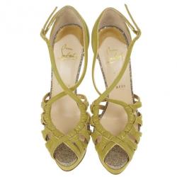 مملوكة مسبقًا Christian Louboutin Green Suede 8 Mignons Platform Sandals Size 37