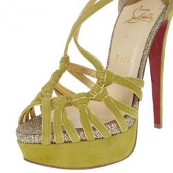مملوكة مسبقًا Christian Louboutin Green Suede 8 Mignons Platform Sandals Size 37