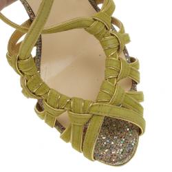 مملوكة مسبقًا Christian Louboutin Green Suede 8 Mignons Platform Sandals Size 37