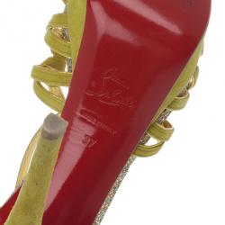 مملوكة مسبقًا Christian Louboutin Green Suede 8 Mignons Platform Sandals Size 37