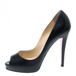 Pre Owned Christian Louboutin Black Leather Vendome Peeptoe Platform Pumps Size 39