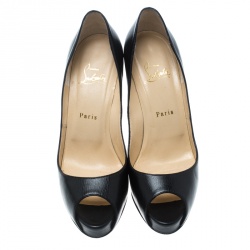 Pre Owned Christian Louboutin Black Leather Vendome Peeptoe Platform Pumps Size 39