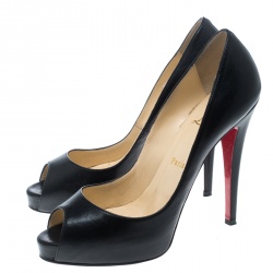 Pre Owned Christian Louboutin Black Leather Vendome Peeptoe Platform Pumps Size 39
