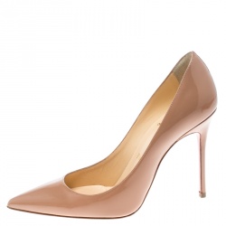 Pre Owned Christian Louboutin Beige Patent Leather Decollete 554 Pointed Toe Pumps Size 36