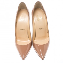 Pre Owned Christian Louboutin Beige Patent Leather Decollete 554 Pointed Toe Pumps Size 36