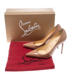 Pre Owned Christian Louboutin Beige Patent Leather Decollete 554 Pointed Toe Pumps Size 36
