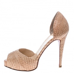 Pre Owned Christian Louboutin Beige Python Leather Armadillo Peep Toe D'orsay Pumps Size 36
