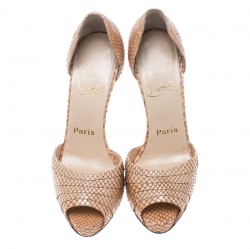 Pre Owned Christian Louboutin Beige Python Leather Armadillo Peep Toe D'orsay Pumps Size 36
