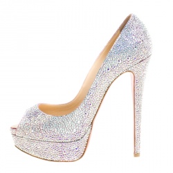 Pre Owned Christian Louboutin Crystal Embellished Lady Peep Toe Aurora Boreale Platform Pumps Size 38