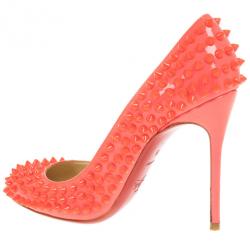 Pre Owned Christian Louboutin Pink Neon Patent Spike Fifi Pumps Size 36