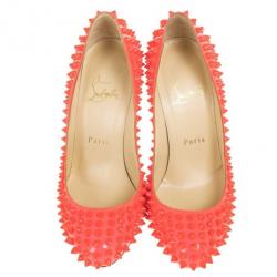 Pre Owned Christian Louboutin Pink Neon Patent Spike Fifi Pumps Size 36