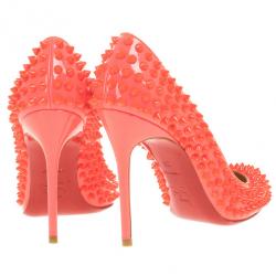 Pre Owned Christian Louboutin Pink Neon Patent Spike Fifi Pumps Size 36