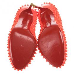 Pre Owned Christian Louboutin Pink Neon Patent Spike Fifi Pumps Size 36