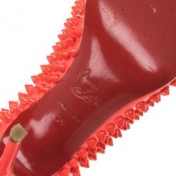 Pre Owned Christian Louboutin Pink Neon Patent Spike Fifi Pumps Size 36
