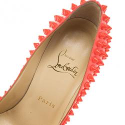 Pre Owned Christian Louboutin Pink Neon Patent Spike Fifi Pumps Size 36