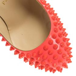 Pre Owned Christian Louboutin Pink Neon Patent Spike Fifi Pumps Size 36
