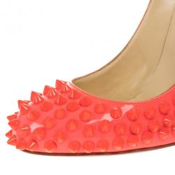 Pre Owned Christian Louboutin Pink Neon Patent Spike Fifi Pumps Size 36