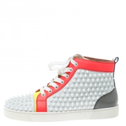 Pre Owned Christian Louboutin Multicolor Leather Louis Spikes Lace Up High Top Sneakers Size 38
