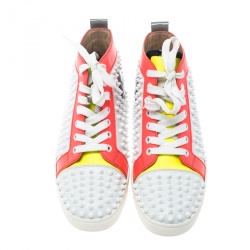 Pre Owned Christian Louboutin Multicolor Leather Louis Spikes Lace Up High Top Sneakers Size 38