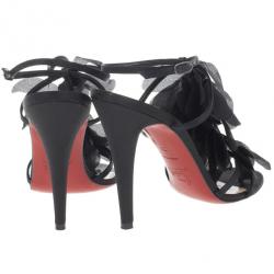 Pre Owned Christian Louboutin Black Satin 'Mount Street' T-Strap Sandals Size 38
