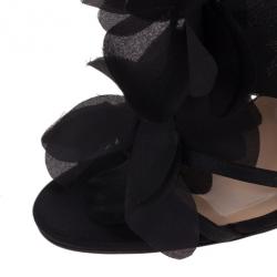 Pre Owned Christian Louboutin Black Satin 'Mount Street' T-Strap Sandals Size 38