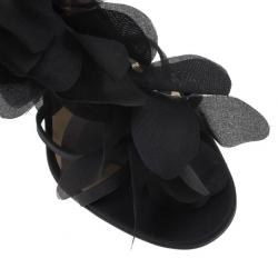 Pre Owned Christian Louboutin Black Satin 'Mount Street' T-Strap Sandals Size 38