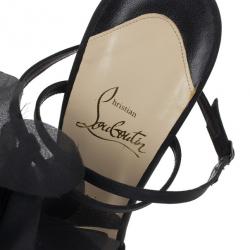 Pre Owned Christian Louboutin Black Satin 'Mount Street' T-Strap Sandals Size 38
