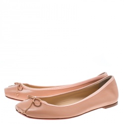Pre Owned Christian Louboutin Beige Leather Rosella Square Toe Ballet Flats Size 41