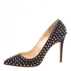 Pre Owned Christian Louboutin Blue Denim Pigalle Follies Spikes Pumps Size 37.5
