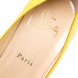 Pre Owned Christian Louboutin Yellow Patent Leather Lady Peep Toe Platform Pumps Size 39
