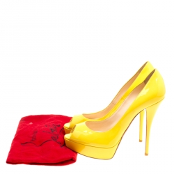 Pre Owned Christian Louboutin Yellow Patent Leather Lady Peep Toe Platform Pumps Size 39