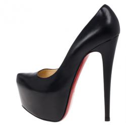 Pre Owned Christian Louboutin Black Leather Daffodile Platform Pumps Size 38