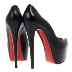 Pre Owned Christian Louboutin Black Leather Daffodile Platform Pumps Size 38