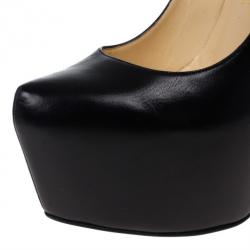 Pre Owned Christian Louboutin Black Leather Daffodile Platform Pumps Size 38