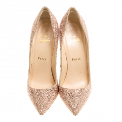 Pre Owned Christian Louboutin Beige Crystal Embellished Decollete 554 Pointed Toe Pumps Size 38